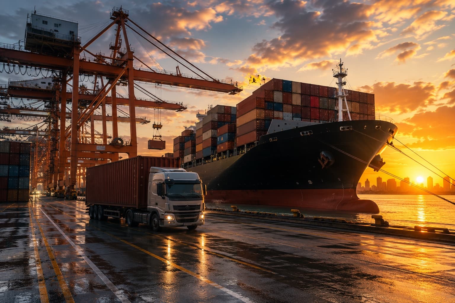 Container shipping at port